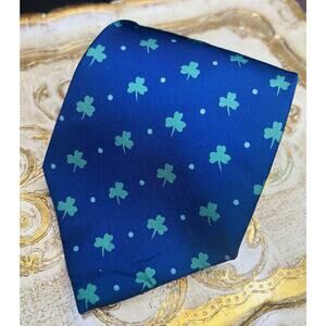 Vintage Lillian Vernon Blue Shamrock Irish Men's Neck Tie Silk St Patrick’s